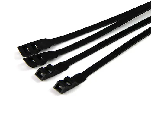 nylon fastener securing a bundle of industrial cables with high-retention dual-lock head